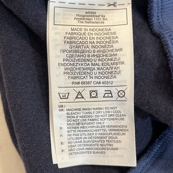 Adidas Mens Sz L Navy Blue Long Sleeve Crew Neck Heavyweight Tee Shirt 3 Stripes - Picture 7 of 8